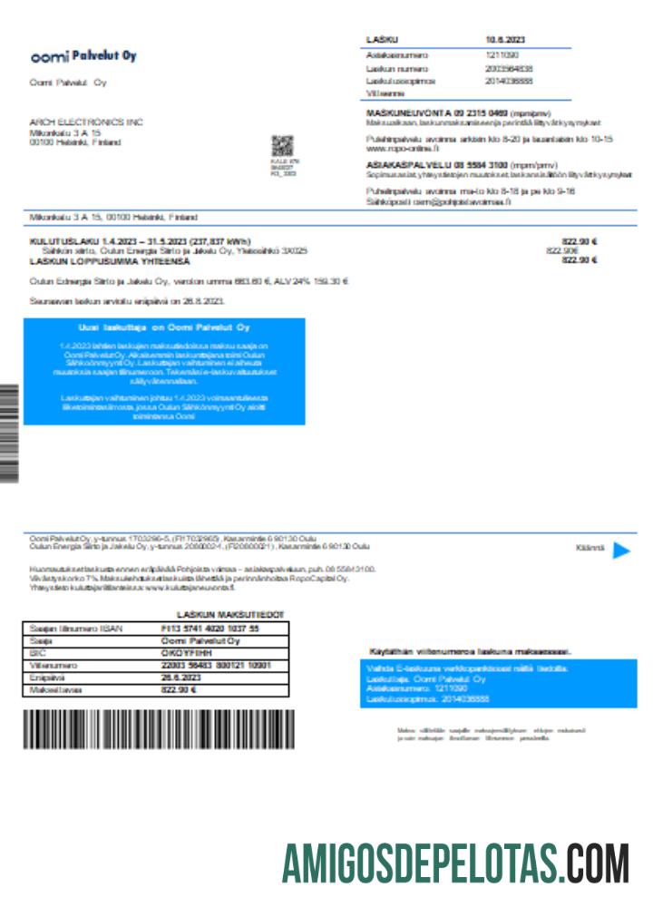 Projeto de lei de serviços públicos de eletricidade da Oomi Palvelut Oy, SCR amostra